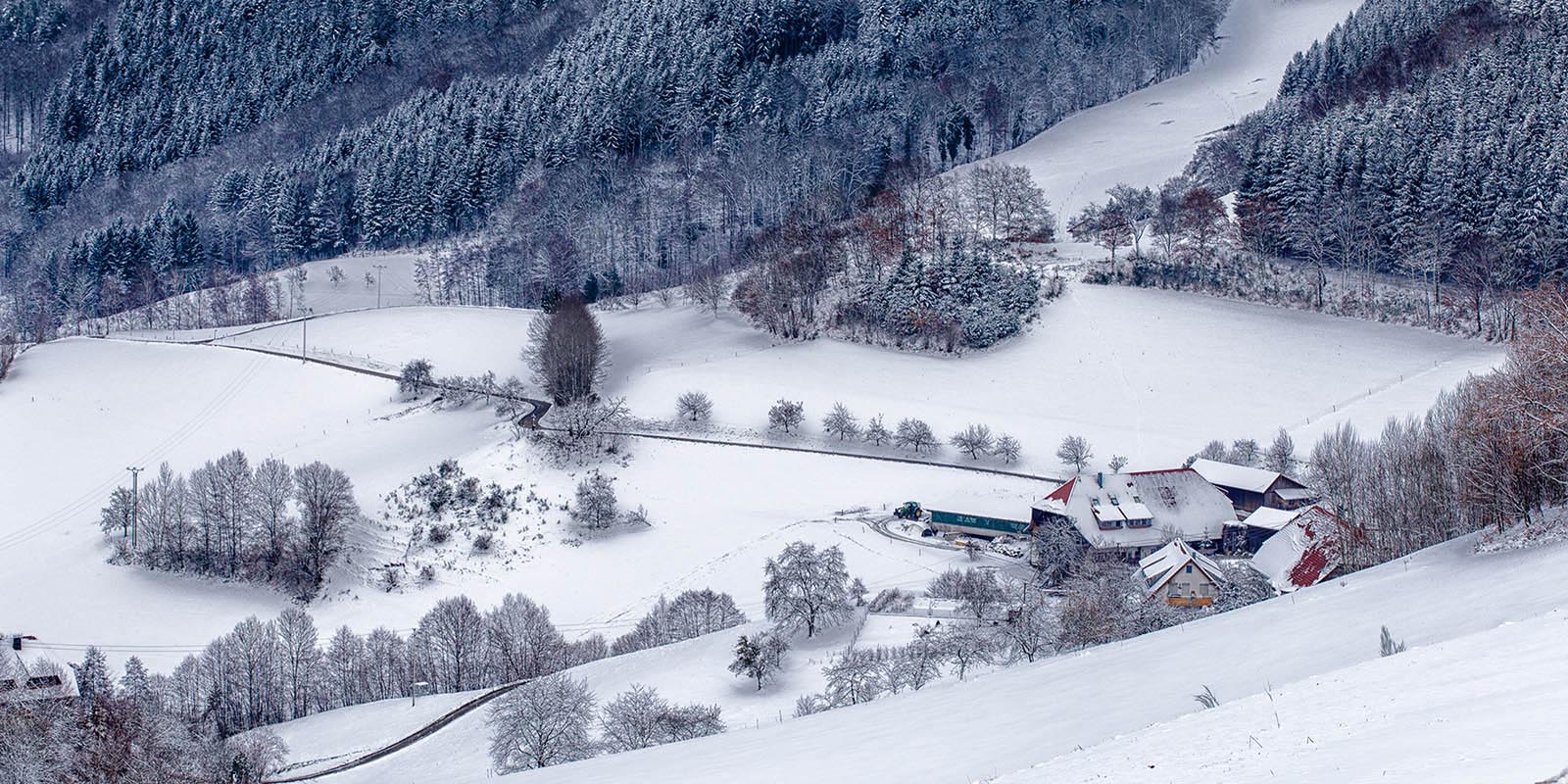 Mühlenbach Schwarzwald im Winter Schneelandschaft